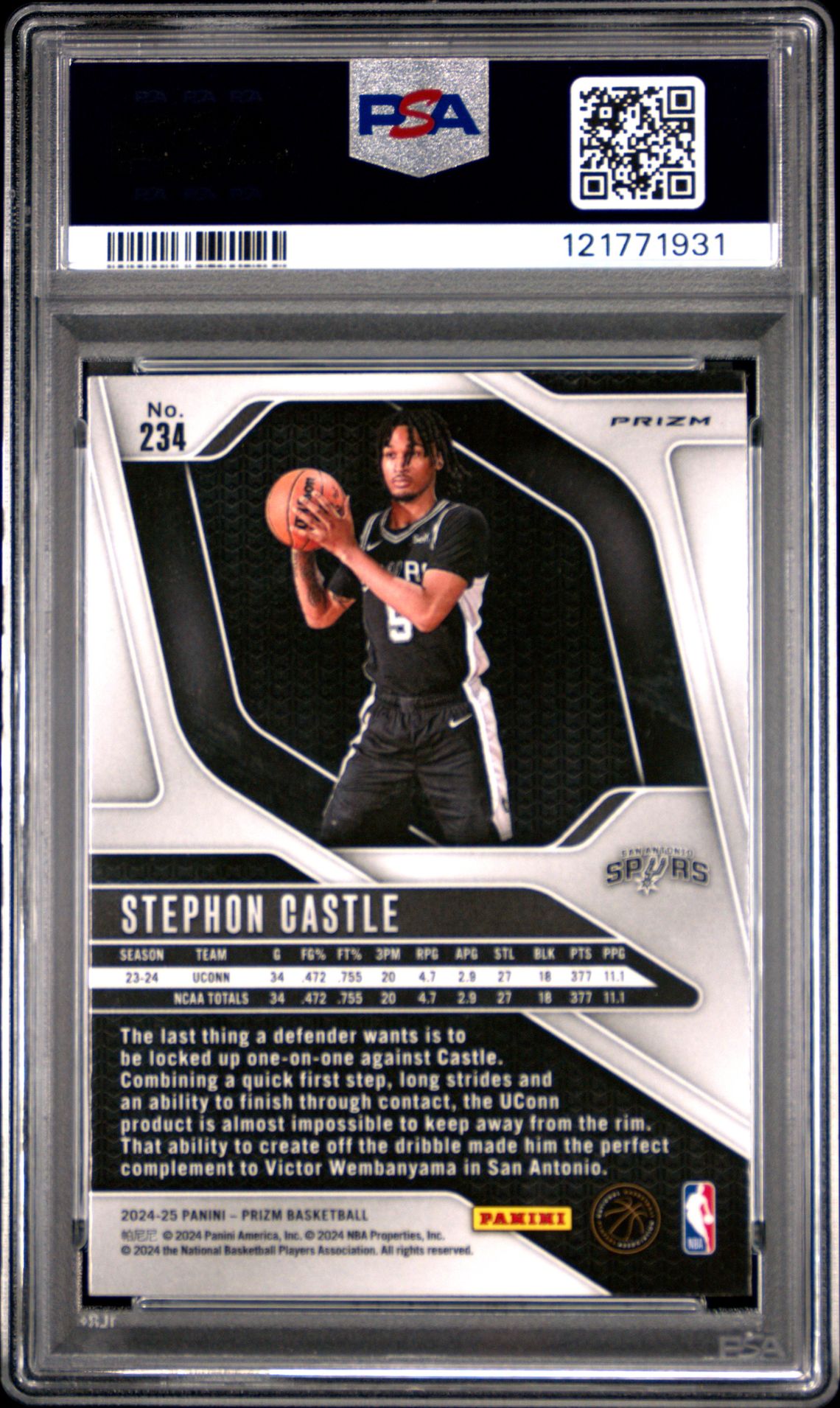 2024 Panini Prizm Stephon Castle #234 (Silver Prizm) Mint 9 back