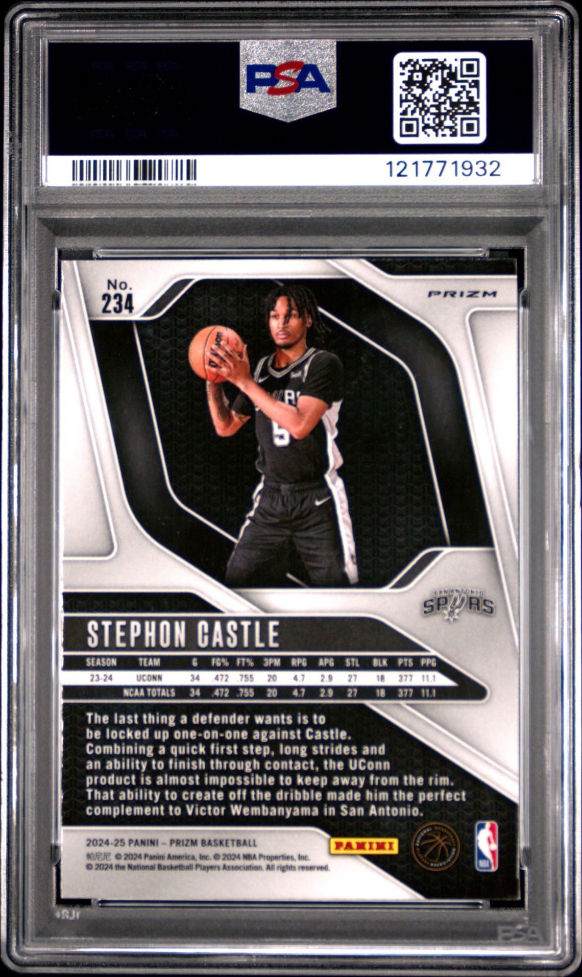 2024 Panini Prizm Stephon Castle #234 (Silver Prizm) Mint 9 back