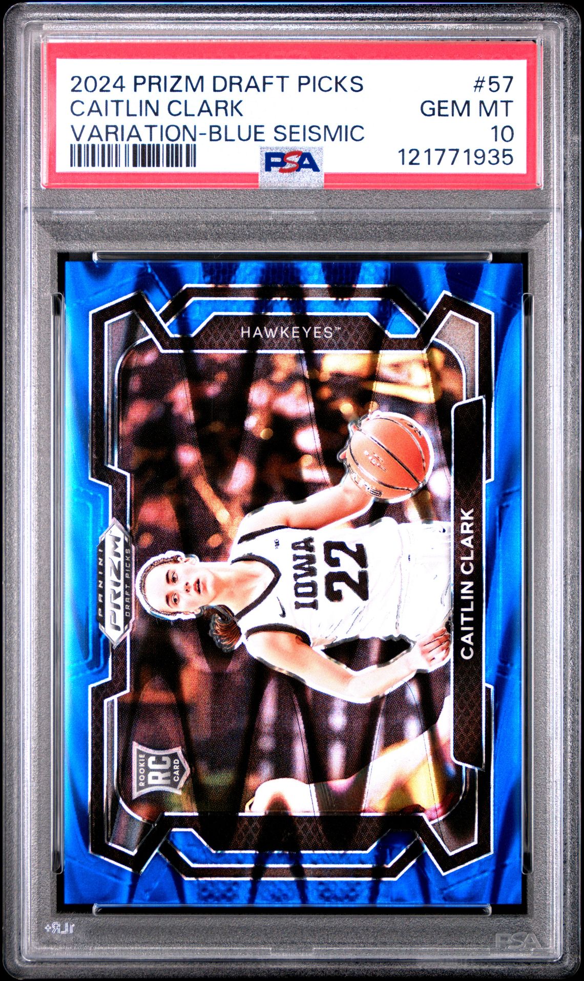 2024 Panini Prizm Draft Picks Caitlin Clark #57 (Variation-Blue Seismic) Gem Mt 10 front