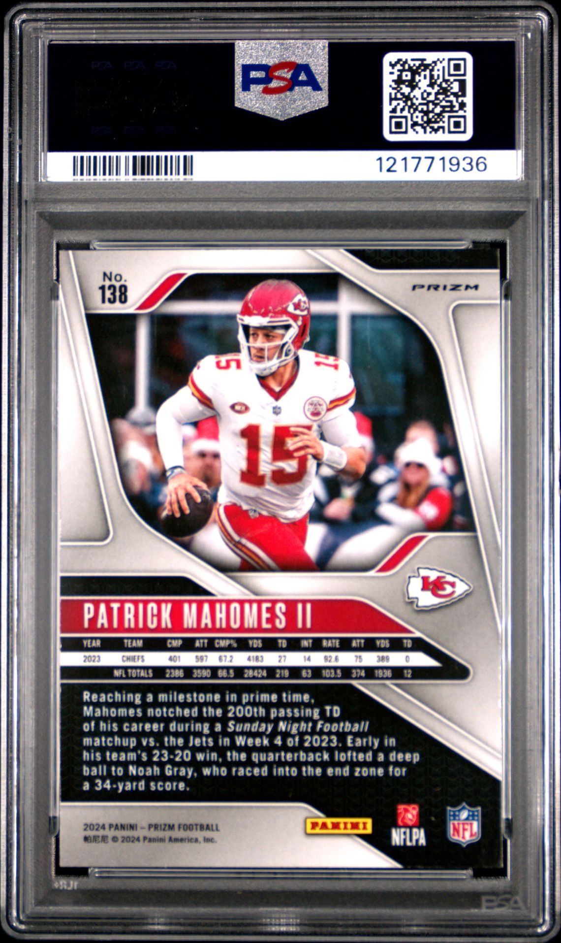 2024 Panini Prizm Patrick Mahomes Ii #138 (Green Prizm) Nm-Mt 8 back