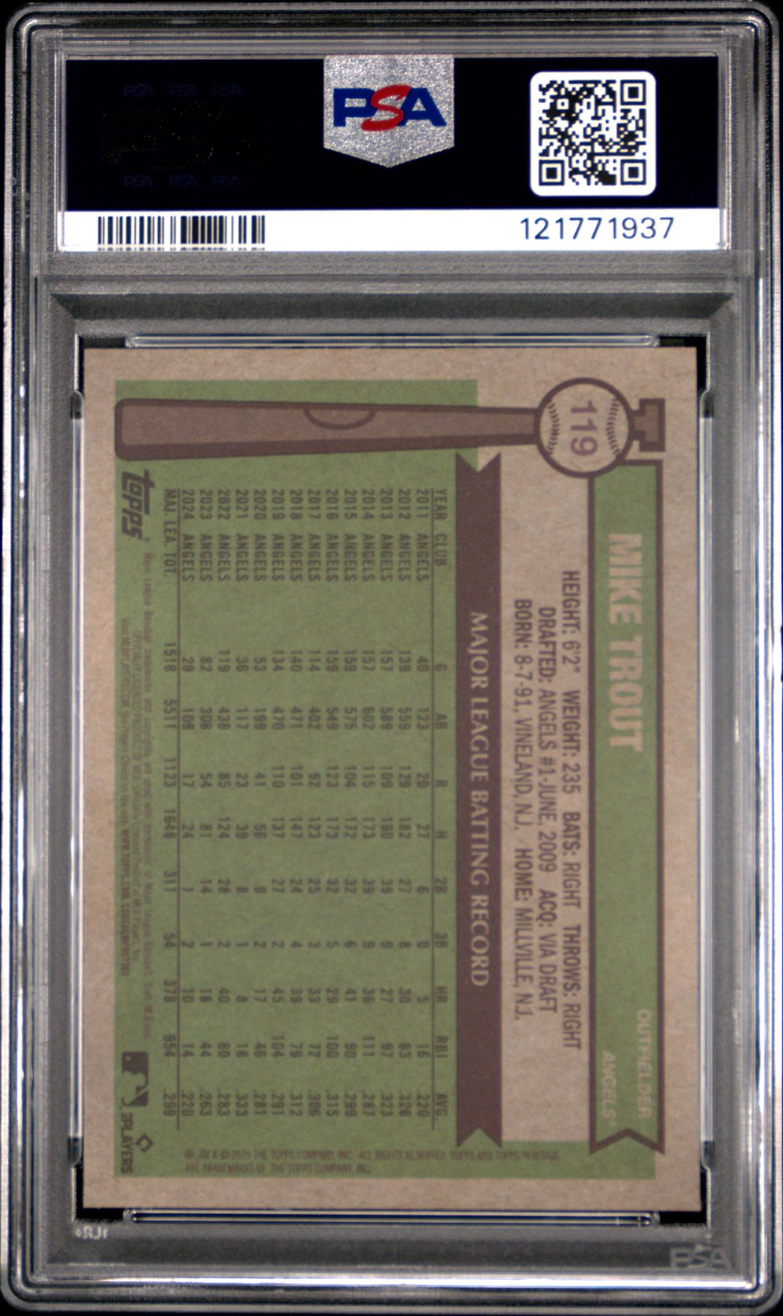 2025 Topps Heritage Mike Trout #119 (Chrome-Aqua Sparkle Ref) Gem Mt 10 back