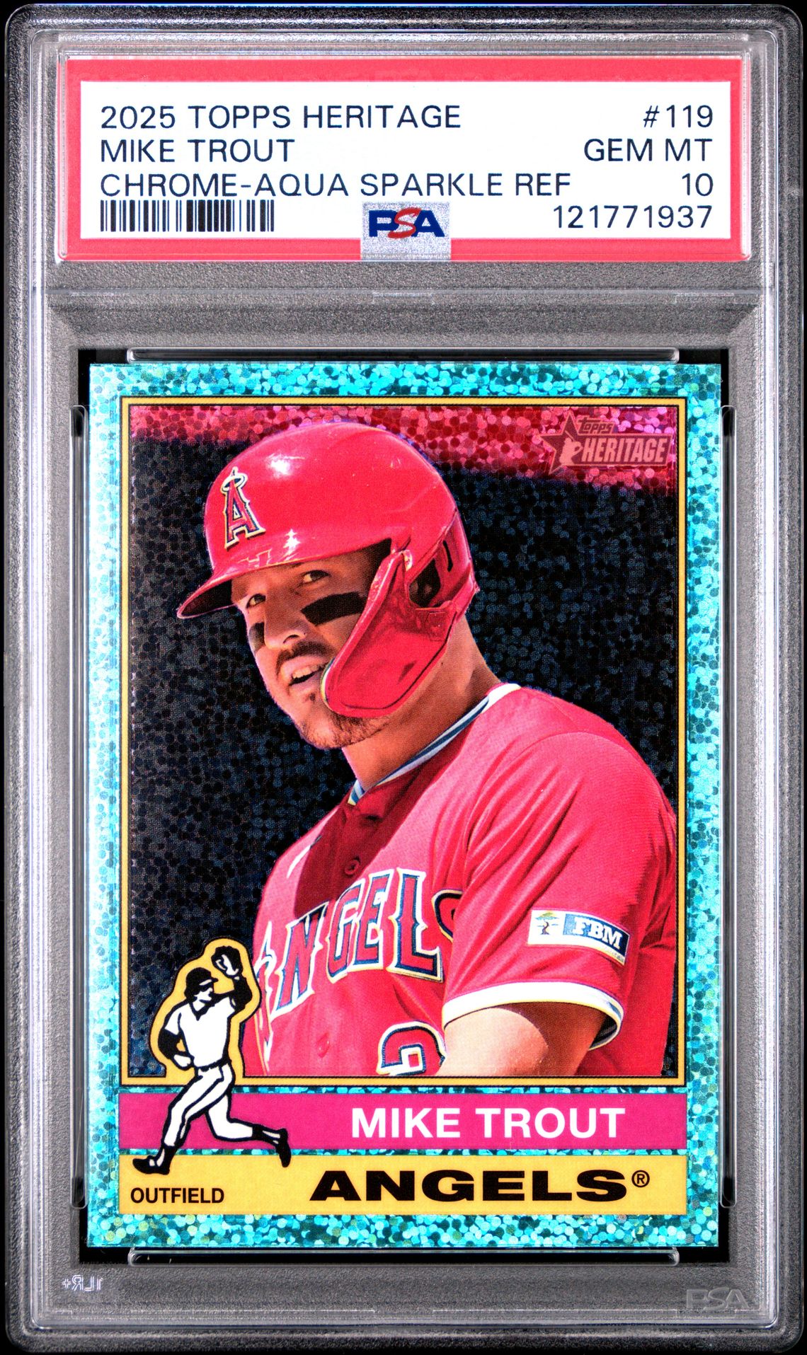 2025 Topps Heritage Mike Trout #119 (Chrome-Aqua Sparkle Ref) Gem Mt 10 front