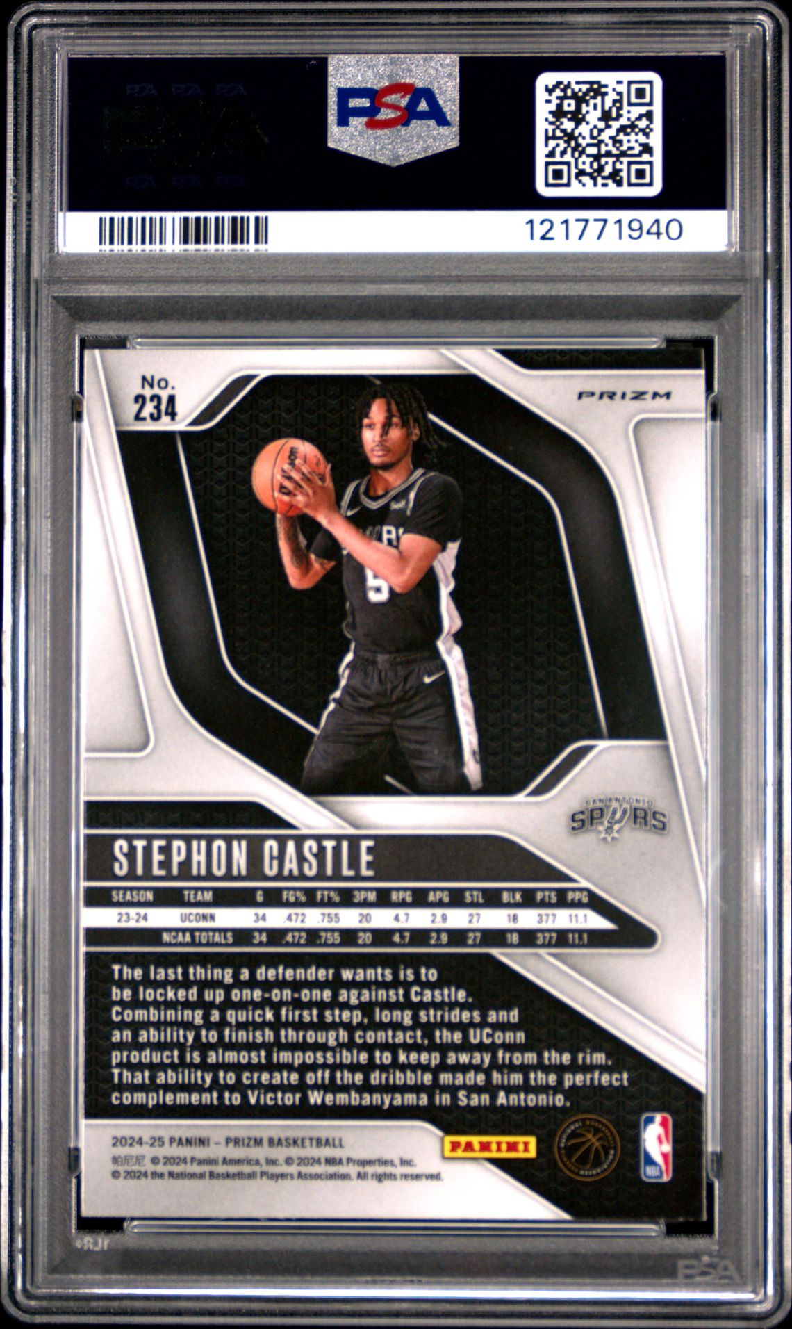 2024 Panini Prizm Stephon Castle #234 (Silver Prizm) Gem Mt 10 back