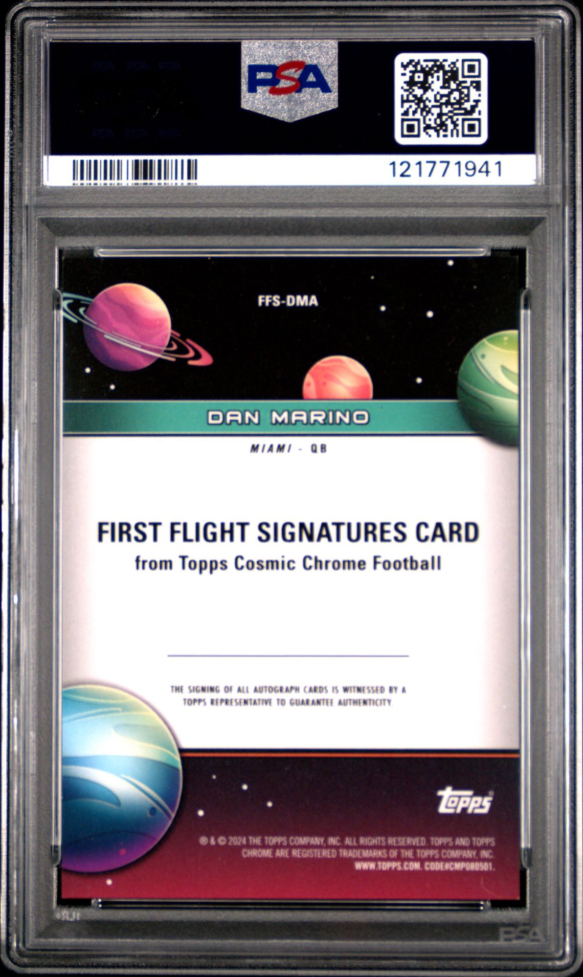 2024 Topps Cosmic Chrome First Flight Signatures Dan Marino #Dma (First Flight Sig-Org Galactic) Gem Mt 10 back