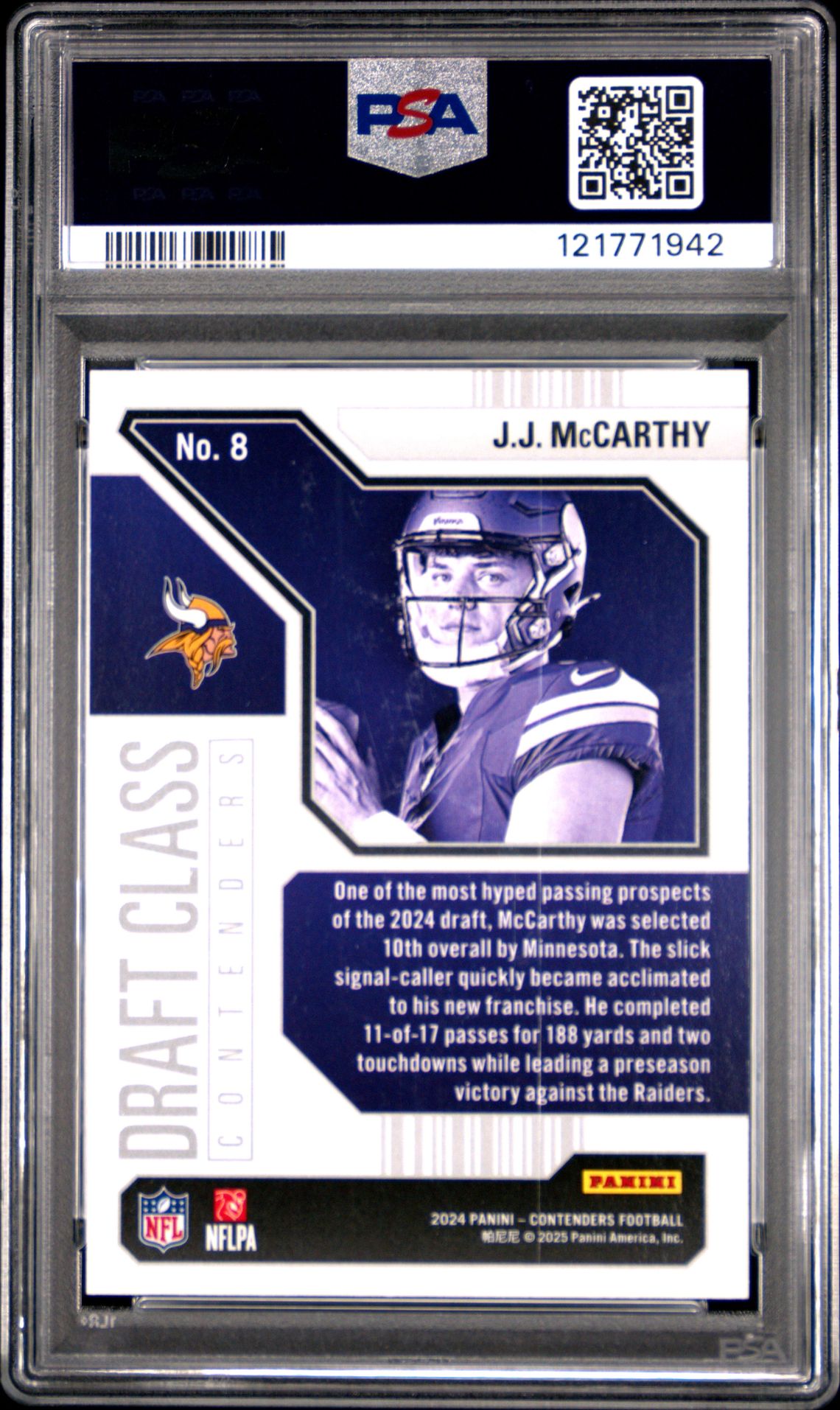 2024 Panini Contenders Draft Class Contenders Jj Mccarthy #8 (Draft Class Cont-Teal) Mint 9 back