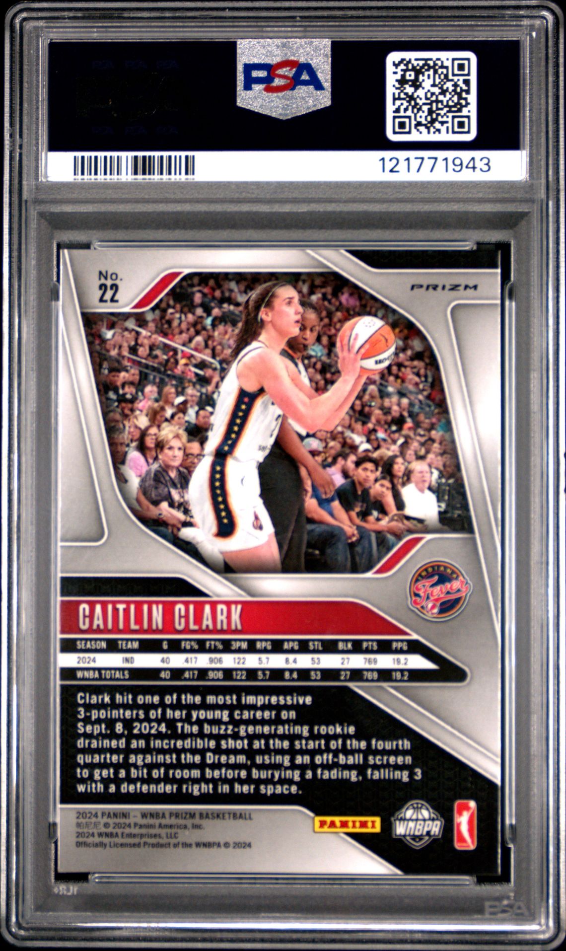 2024 Panini Prizm Wnba Caitlin Clark #22 (Green Prizm) Mint 9 back