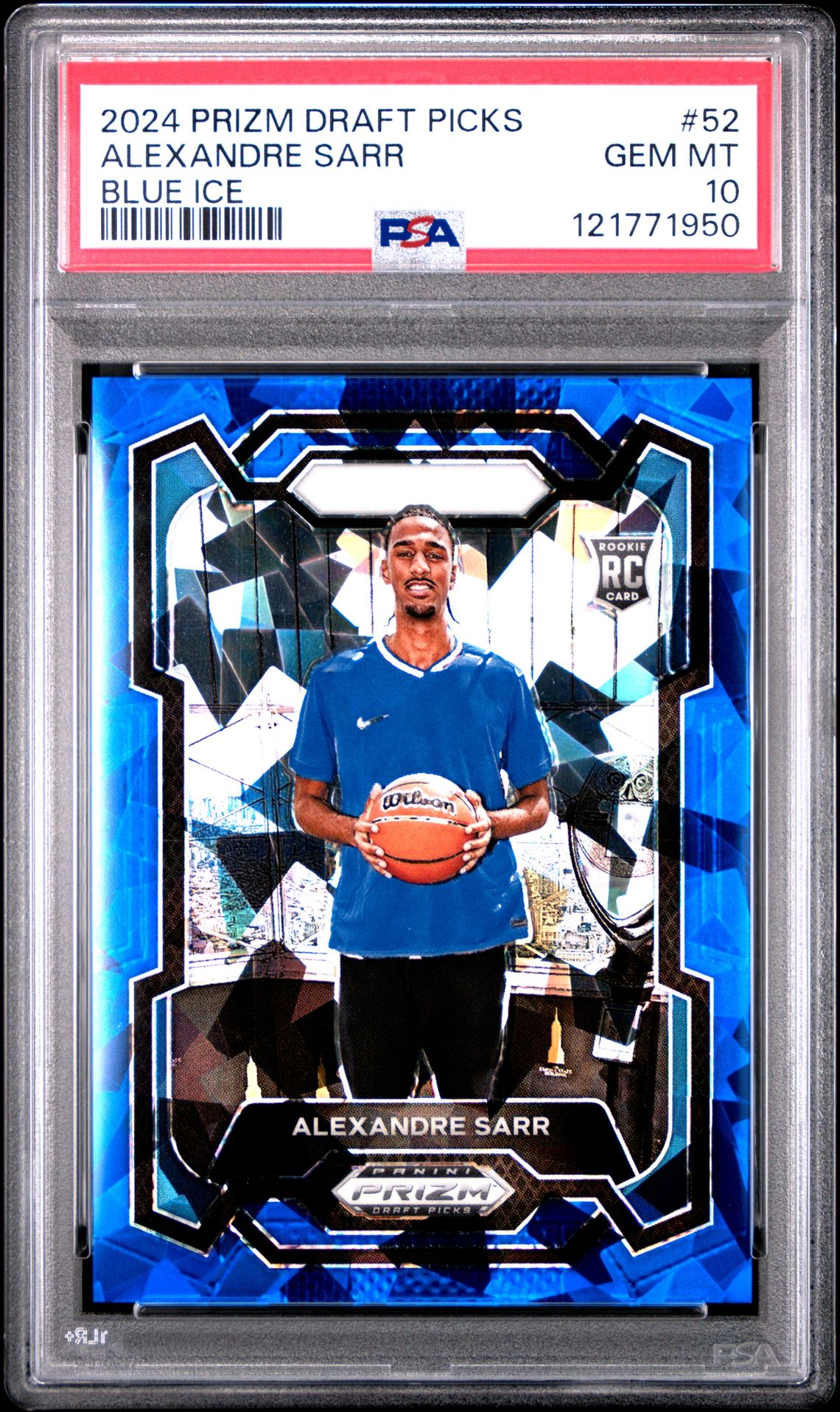 2024 Panini Prizm Draft Picks Alexandre Sarr #52 (Blue Ice) Gem Mt 10 front