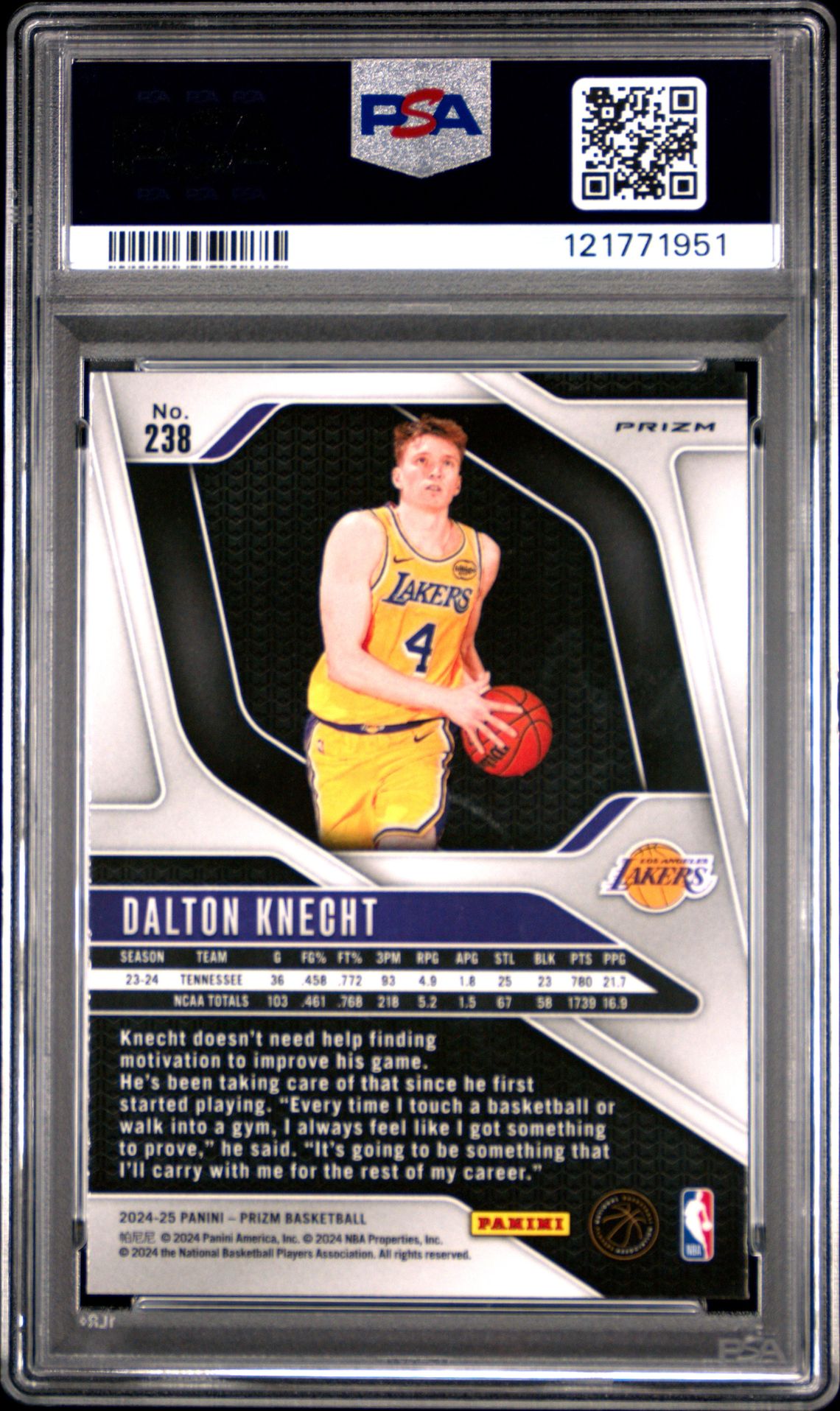 2024 Panini Prizm Dalton Knecht #238 (Ice) Gem Mt 10 back