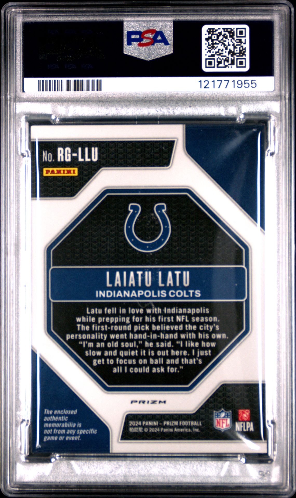 2024 Panini Prizm Rookie Gear Laiatu Latu #Rgllu (Rk Gear-Neon Green Pulsar) Gem Mt 10 back