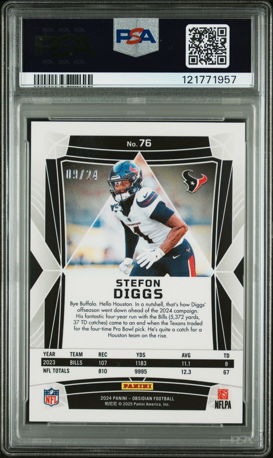 2024 Panini Obsidian Stefon Diggs #76 (Intl-Orange Mosaic) Mint 9 back