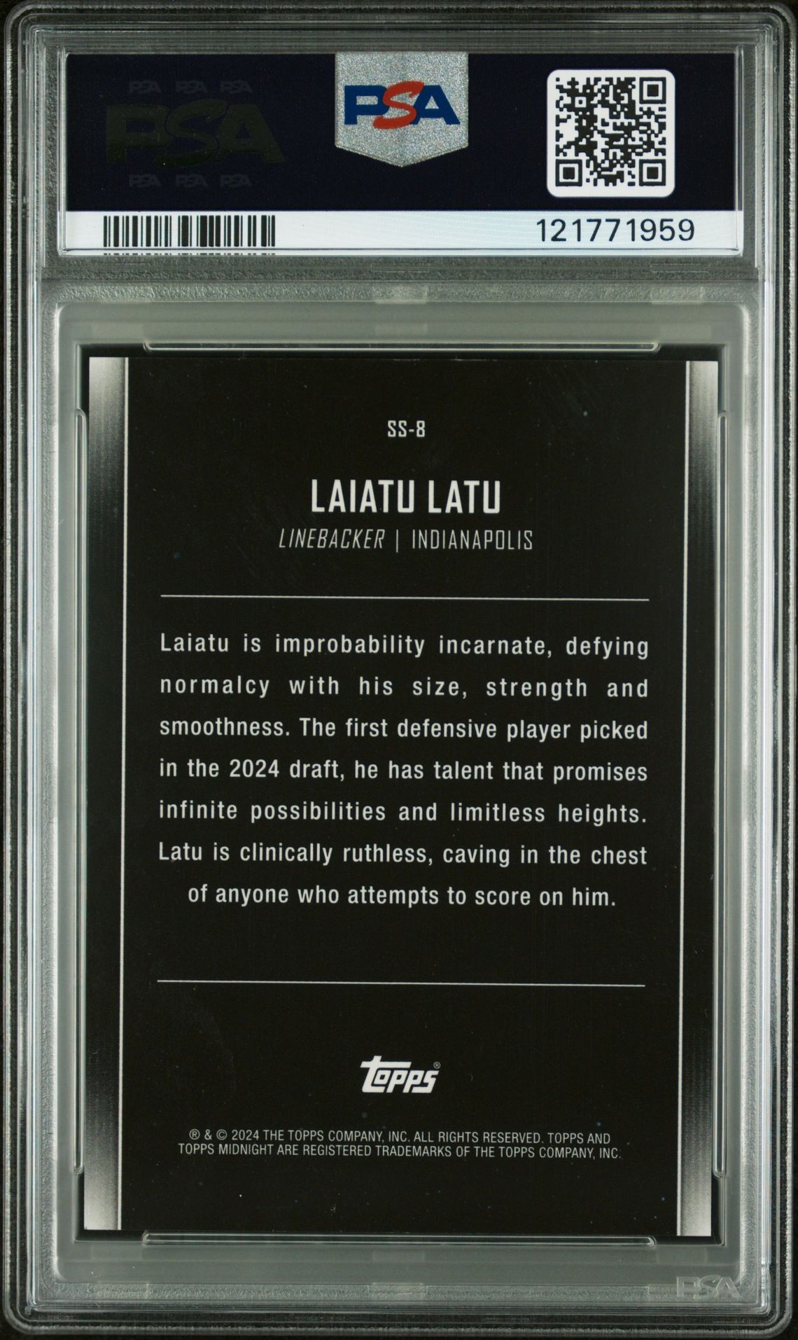 2024 Topps Midnight Star Studded Laiatu Latu #Ss8 (Star Studded-Smr Solstice) Gem Mt 10 back