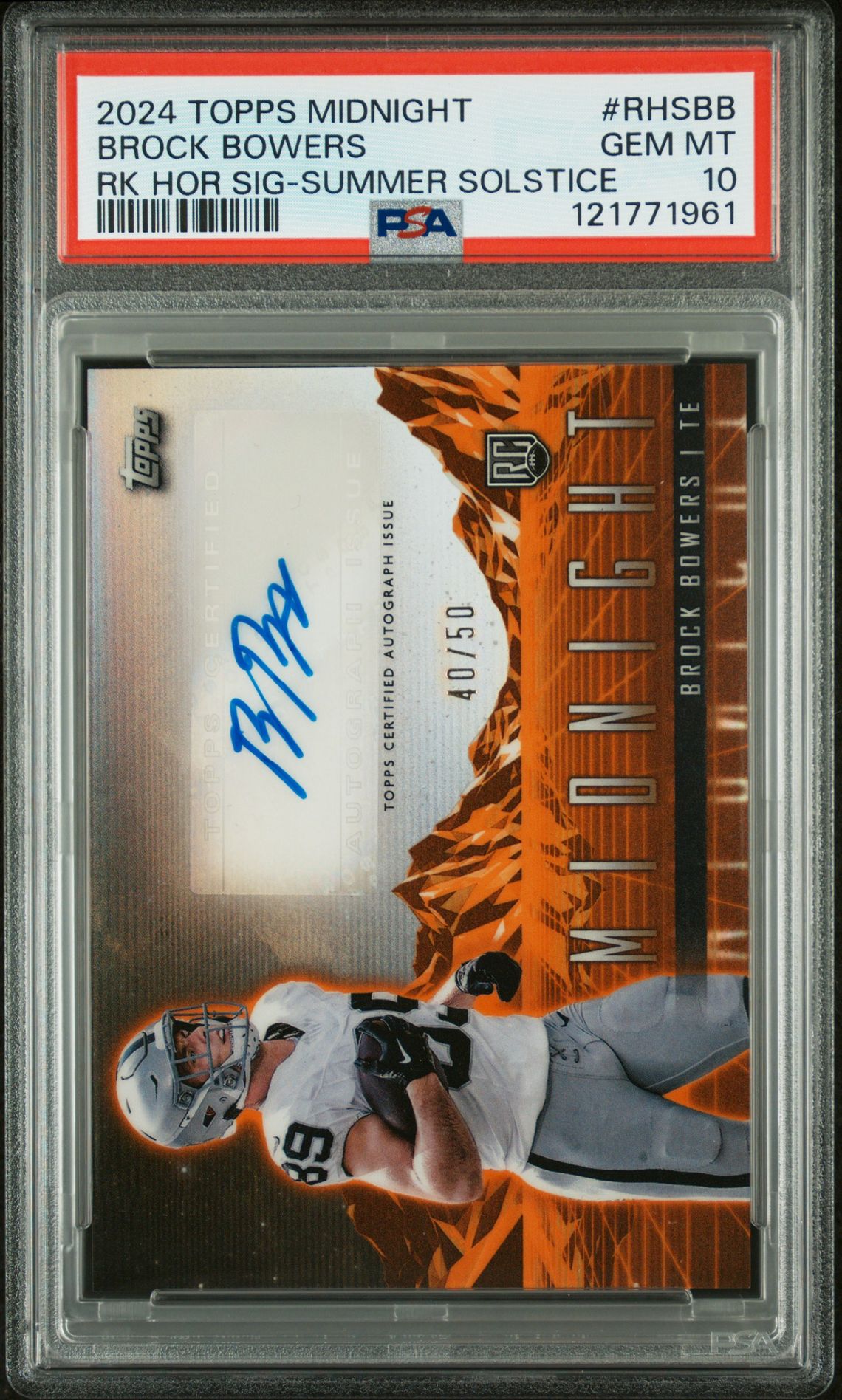 2024 Topps Midnight Rookie Horizon Signatures Brock Bowers #Rhsbb (Rk Hor Sig-Summer Solstice) Gem Mt 10 front