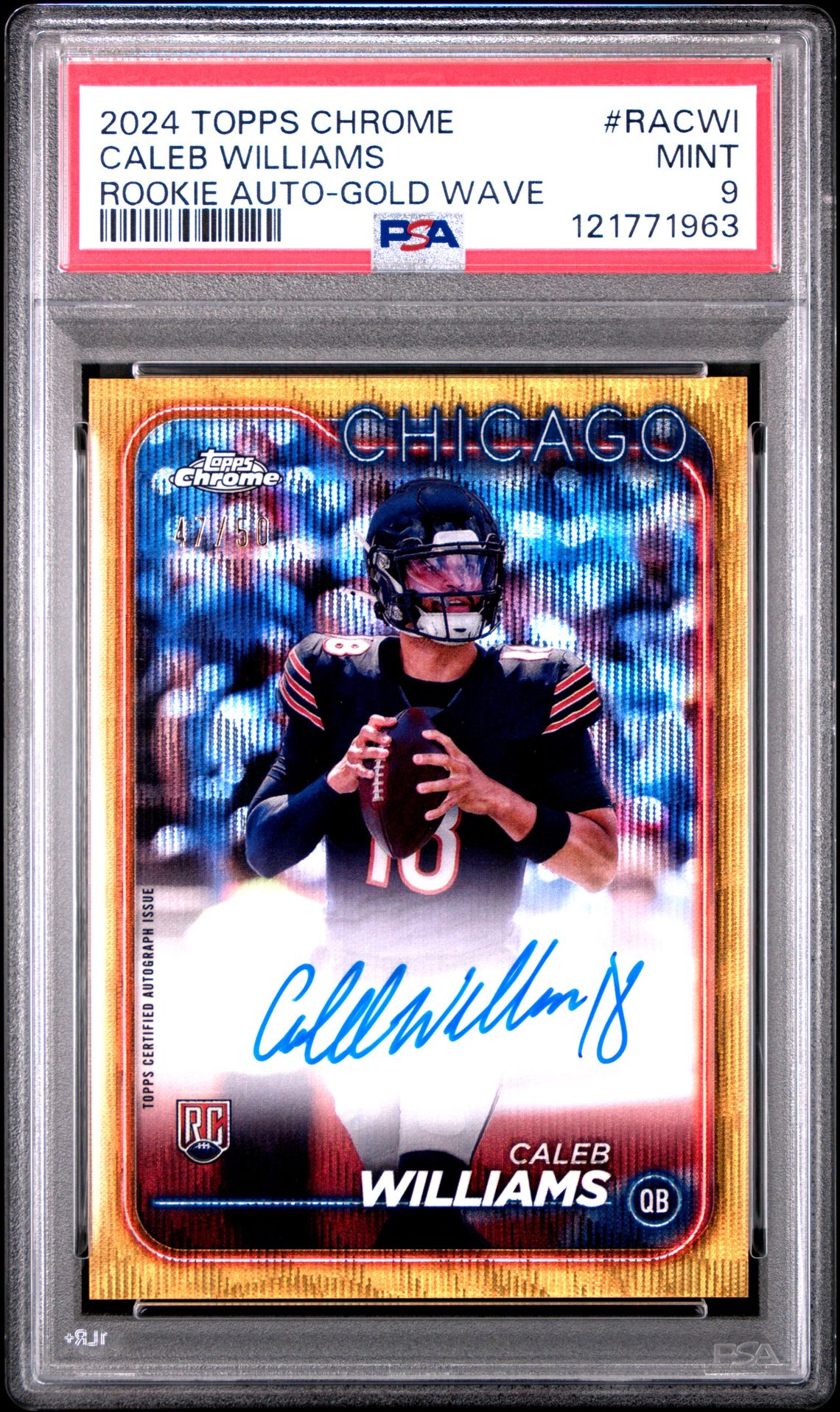 2024 Topps Chrome Rookie Autographs Variations Caleb Williams #Racwi (Rookie Auto-Gold Wave) Mint 9 front