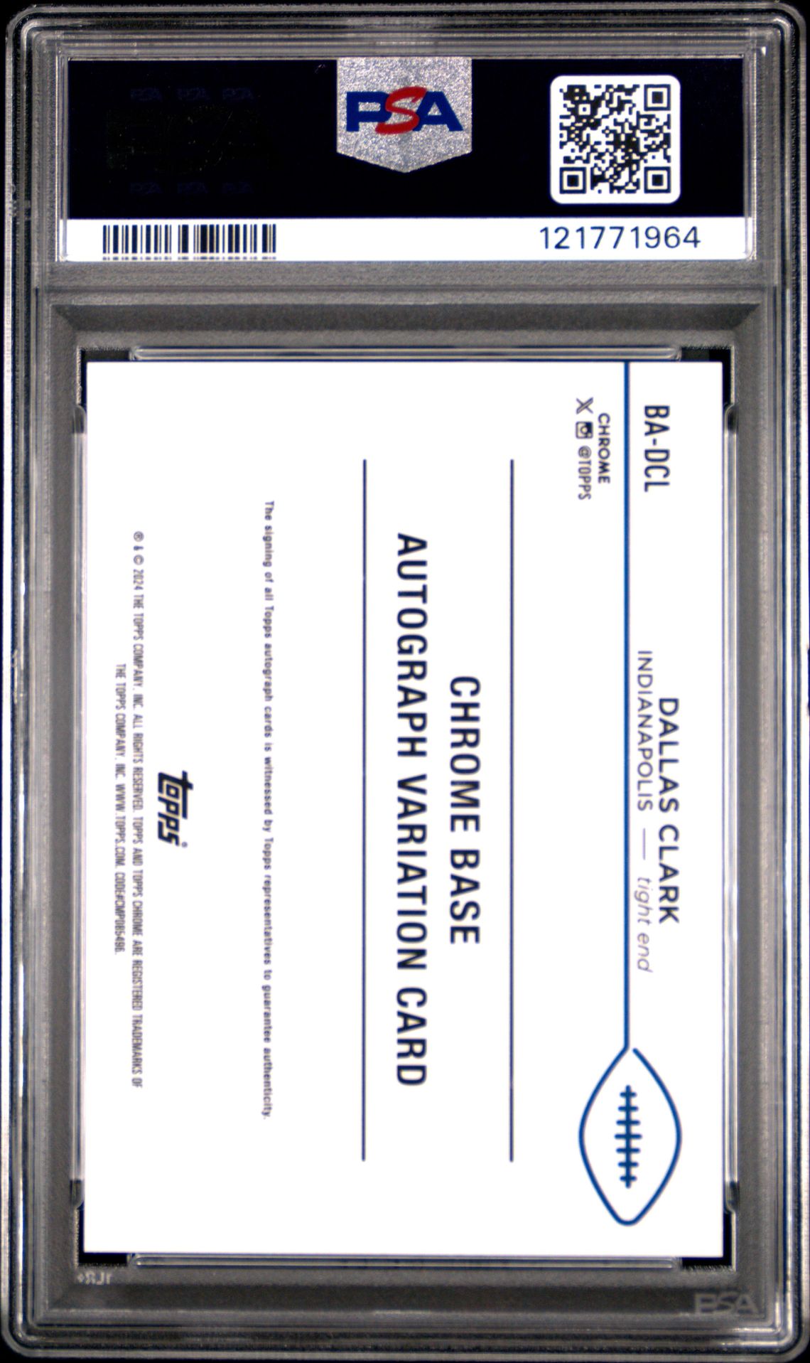 2024 Topps Chrome Sapphire Autographs Dallas Clark #Badcl (Auto-Padparadscha 1/1) Mint 9 back