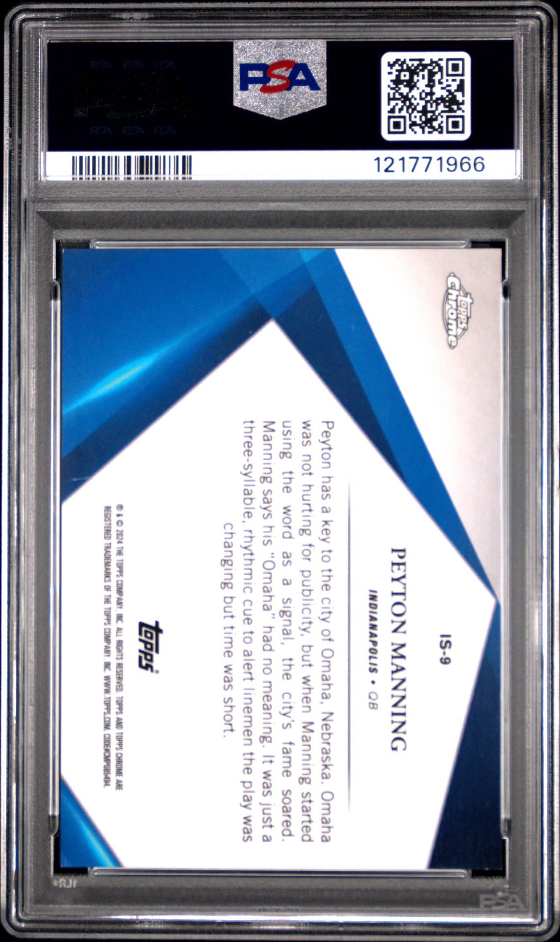 2024 Topps Chrome Sapphire Infinite Sapphire Peyton Manning #Is9 Gem Mt 10 back