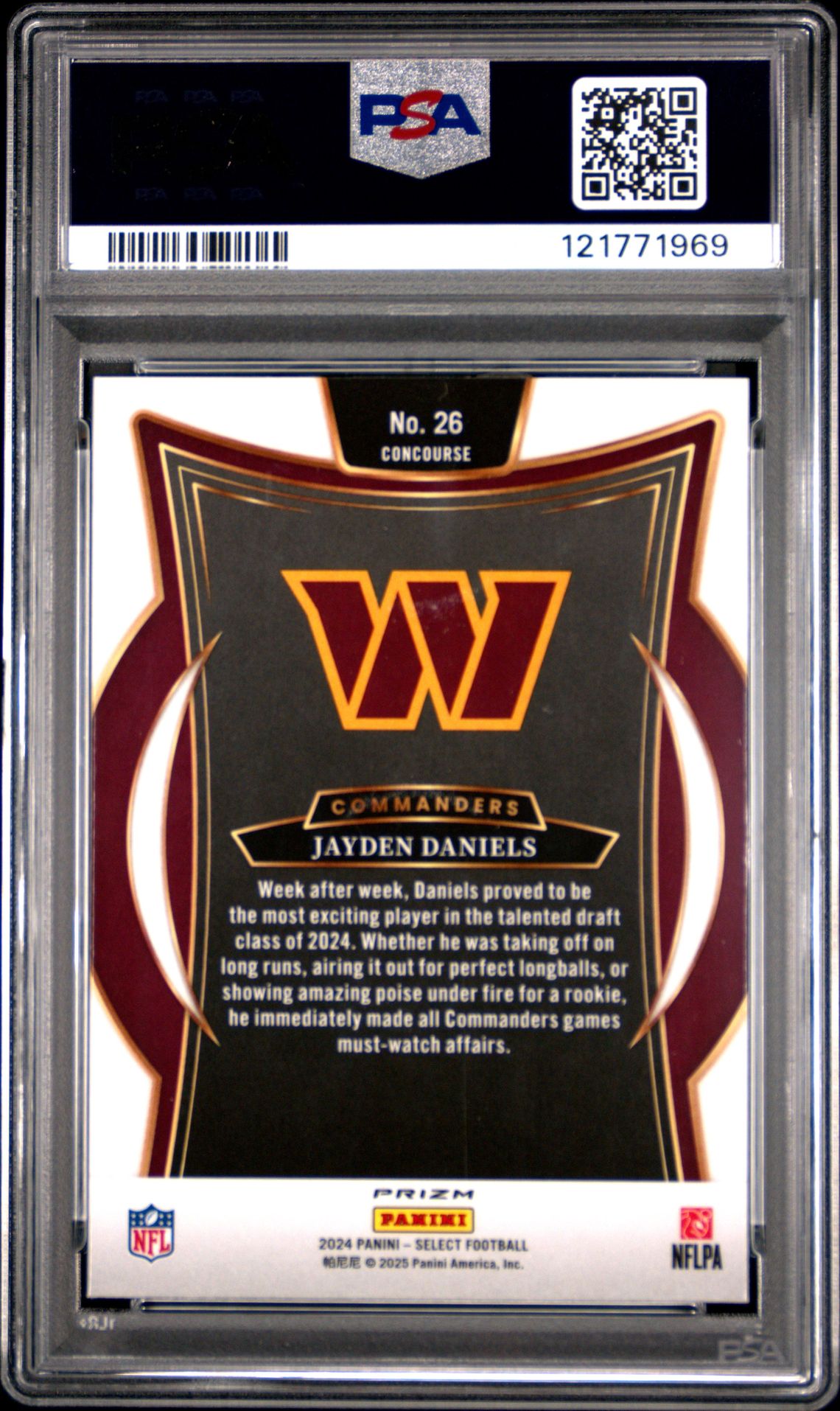 2024 Panini Select Jayden Daniels #26 (Silver Prizm) Mint 9 back