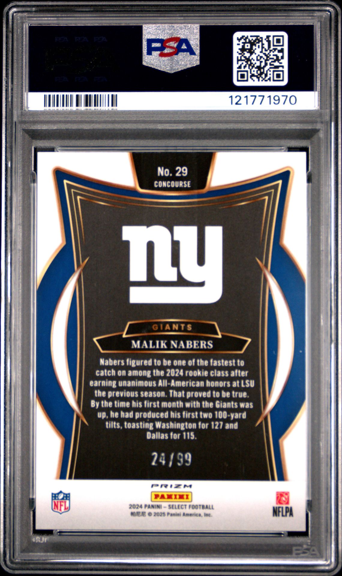 2024 Panini Select Malik Nabers #29 (Red Prizm) Gem Mt 10 back