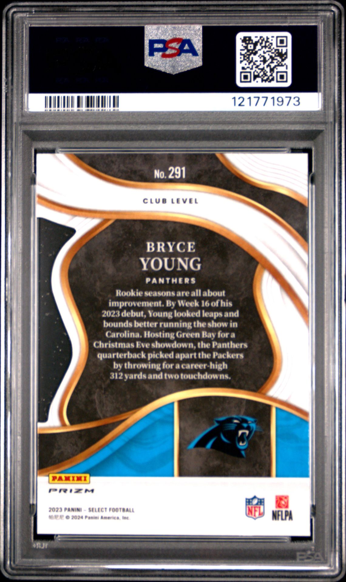 2023 Panini Select Bryce Young #291 (Die-Cut Black & Red Prizm) Gem Mt 10 back