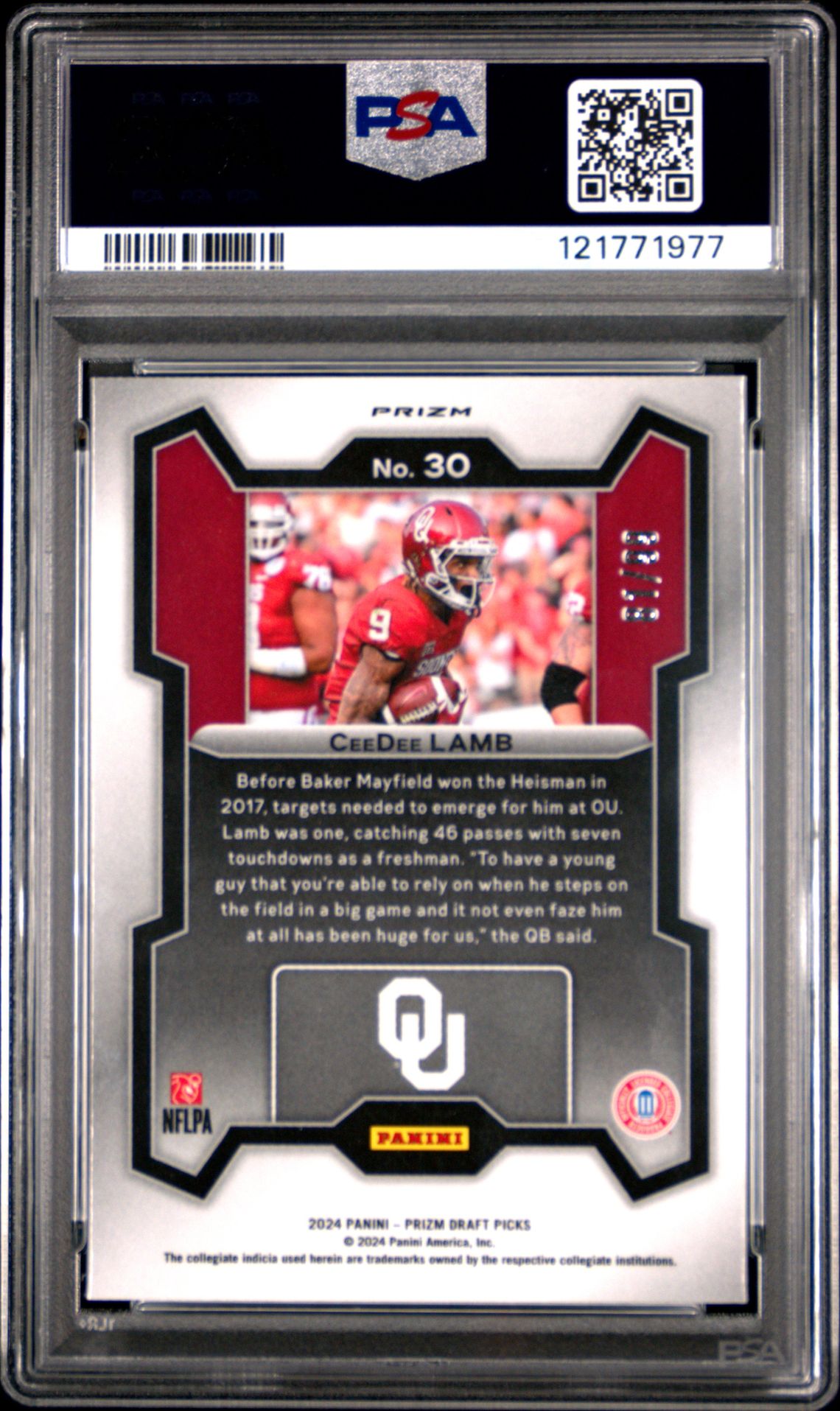 2024 Panini Prizm Draft Picks Ceedee Lamb #30 (Blue Ice) Gem Mt 10 back