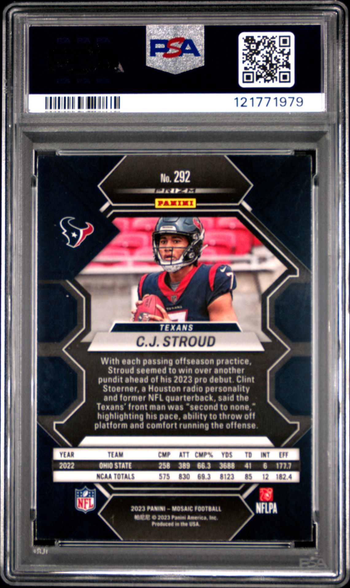 2023 Panini Mosaic Cj Stroud #292 (Camo Pink) Gem Mt 10 back
