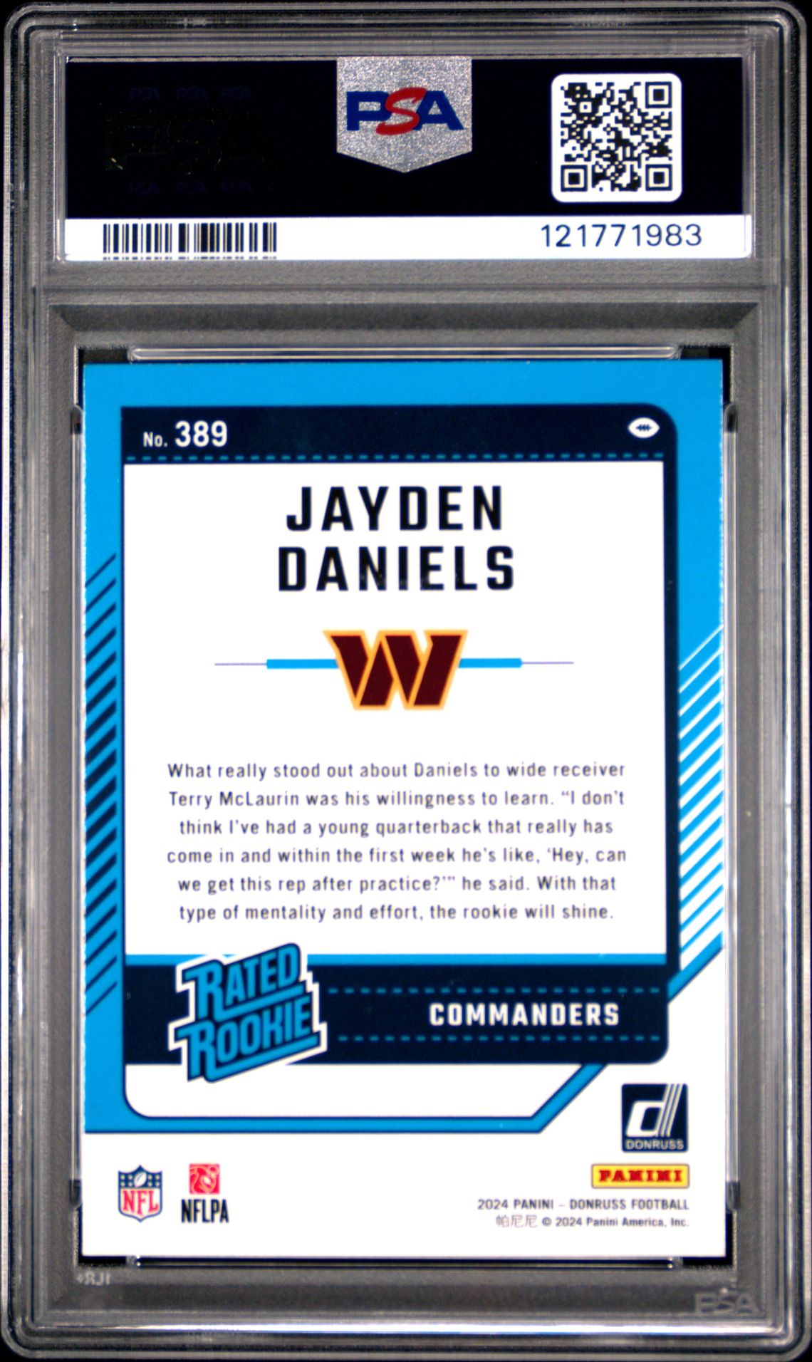 2024 Panini Donruss Jayden Daniels #389 (Press Proof Red) Mint 9 back