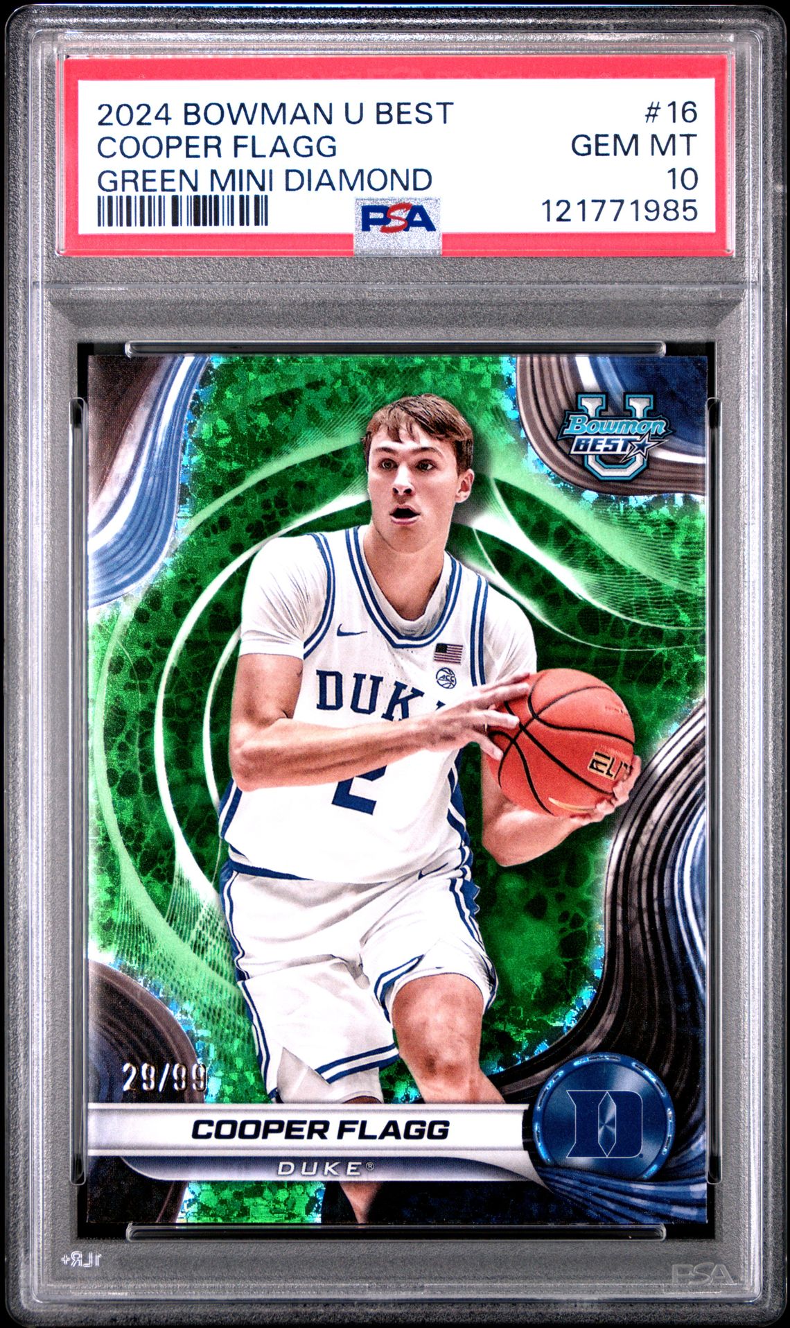 2024 Bowman University Best Cooper Flagg #16 (Green Mini Diamond) Gem Mt 10 front