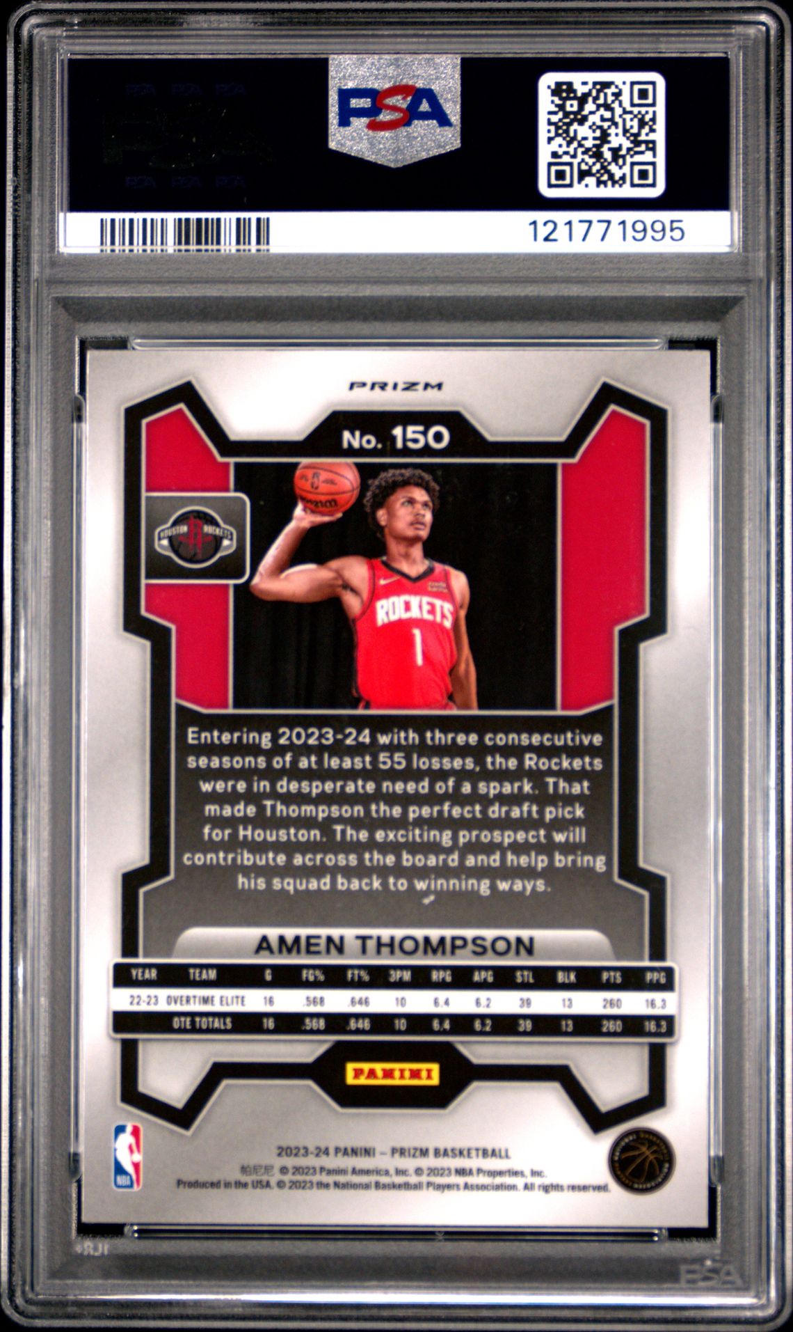 2023 Panini Prizm Amen Thompson #150 (Silver Prizm) Mint 9 back