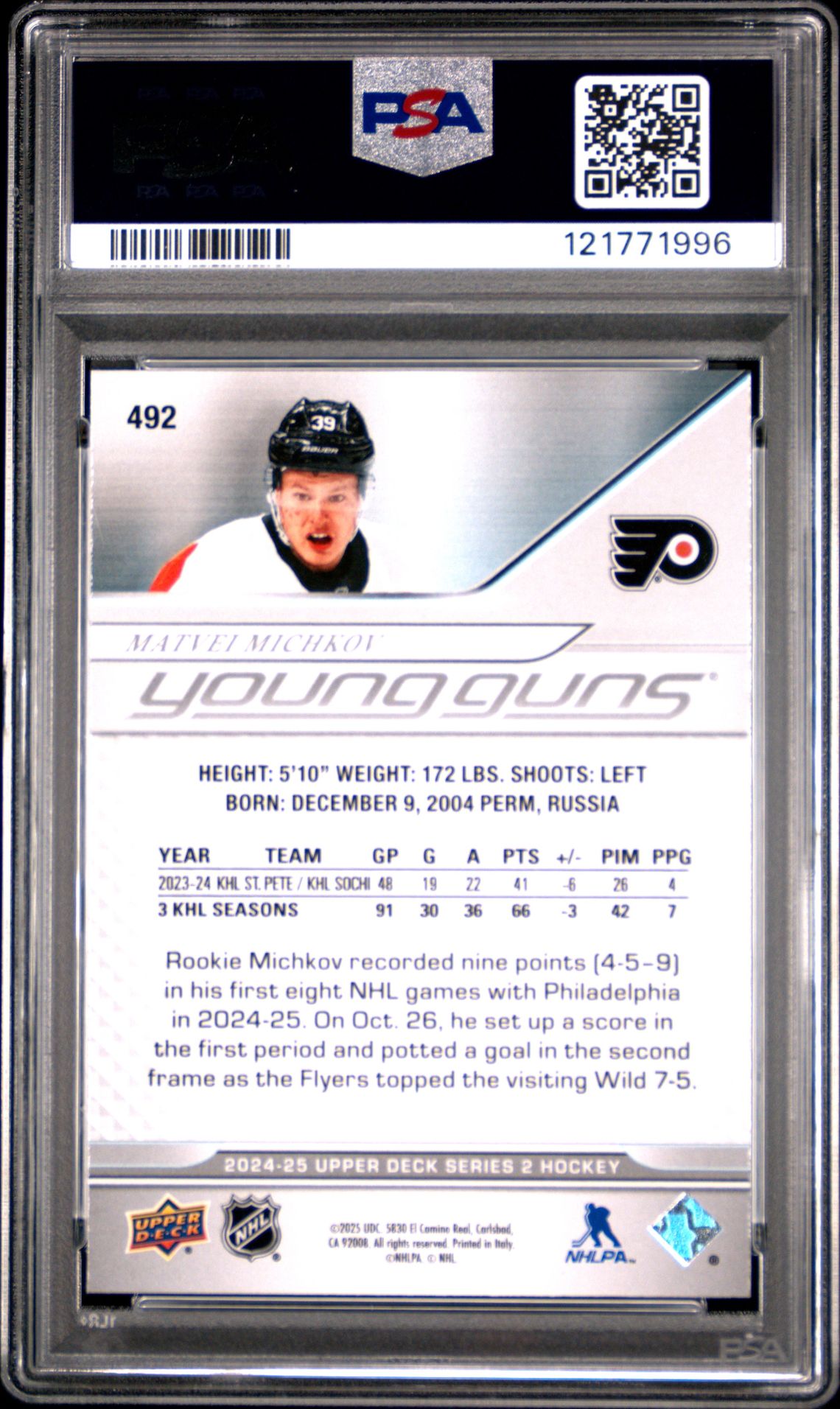 2024 Upper Deck Matvei Michkov #492 Mint 9 back