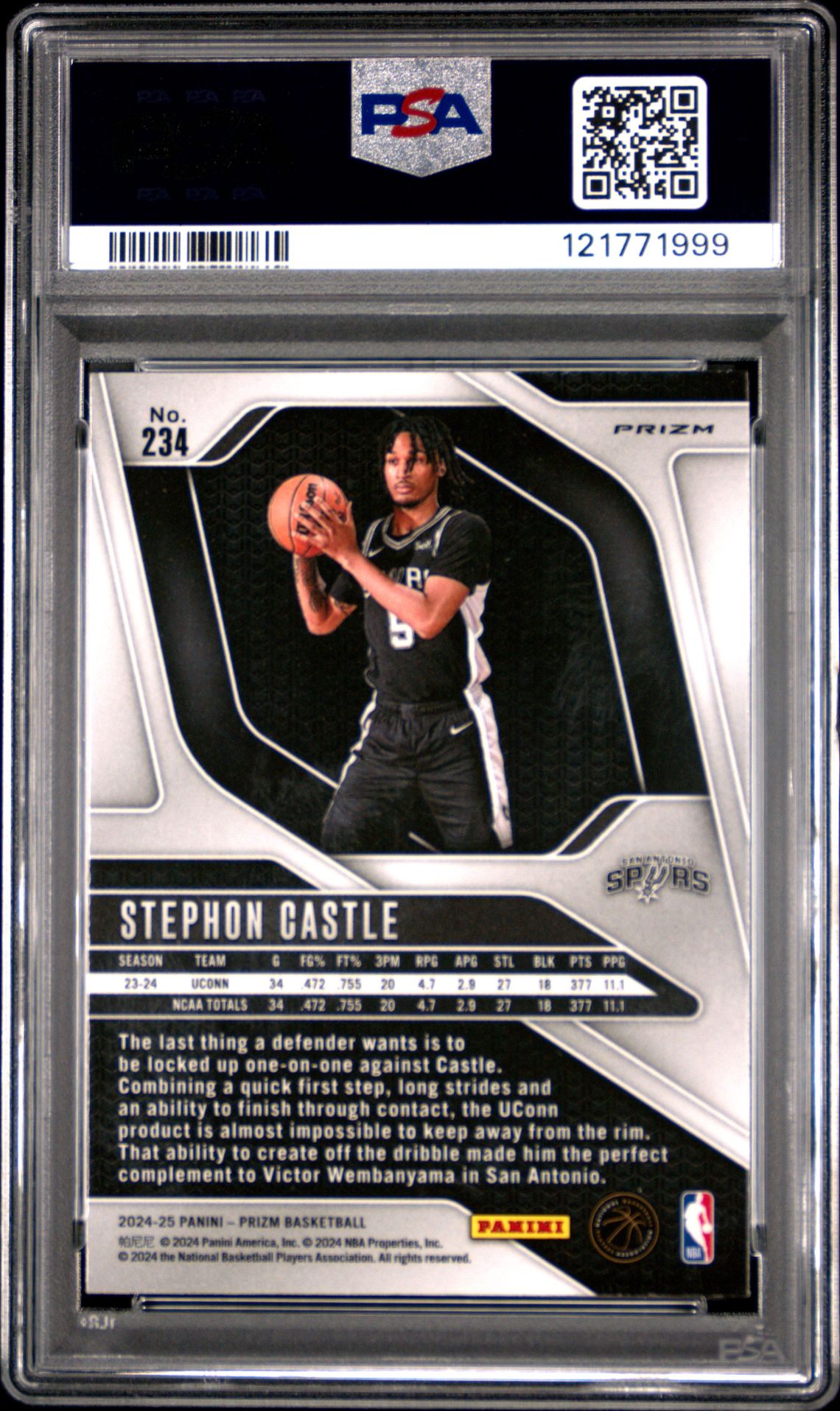 2024 Panini Prizm Stephon Castle #234 (Red White Blue Prizm) Gem Mt 10 back