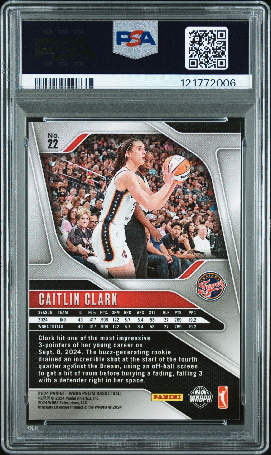 2024 Panini Prizm Wnba Caitlin Clark #22 Mint 9 back