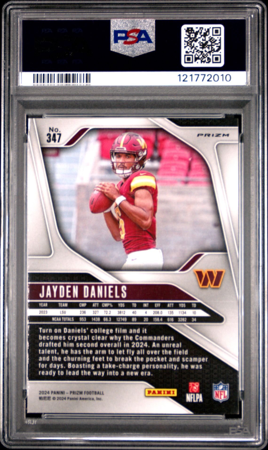 2024 Panini Prizm Jayden Daniels #347 (Green Wave) Gem Mt 10 back