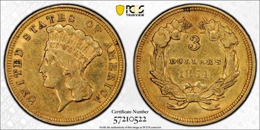 1854 $3 AU50