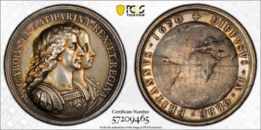 1670 AR Medal Betts-44, Colonization AU58