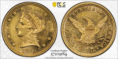 1860 $2.50 New Reverse AU55