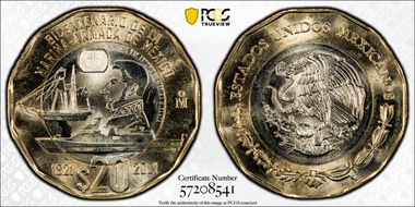"2021" (2022)Mo 20 Peso Mexican Navy Bicentennial MS67