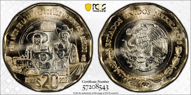 2022-Mo 20 Peso Arrival of the Mennonites 100th Anniversary MS68