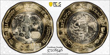 2021-Mo 20 Peso Foundation of Tenochtitlan MS67