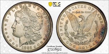 1885 $1 MS62PL
