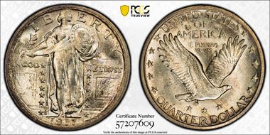 1917-S 25C Type 2 MS65