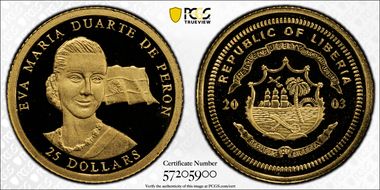 2003 $25 Eva Maria Duarte de Peron PR70DCAM