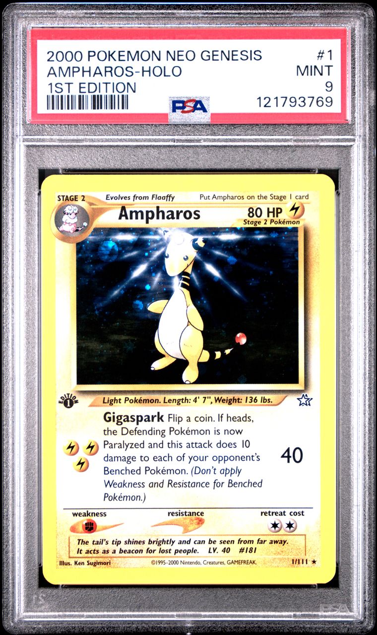 2000 #1 AMPHAROS-HOLO PSA 9 POKEMON NEO GENESIS 1ST EDITION