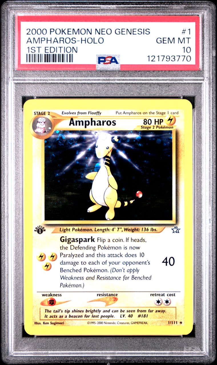 2000 #1 AMPHAROS-HOLO PSA 10 POKEMON NEO GENESIS 1ST EDITION