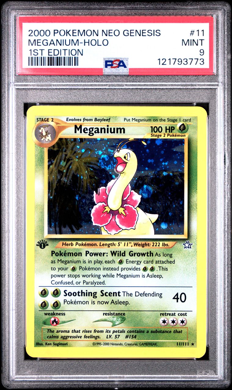 2000 #11 MEGANIUM-HOLO PSA 9 POKEMON NEO GENESIS 1ST EDITION