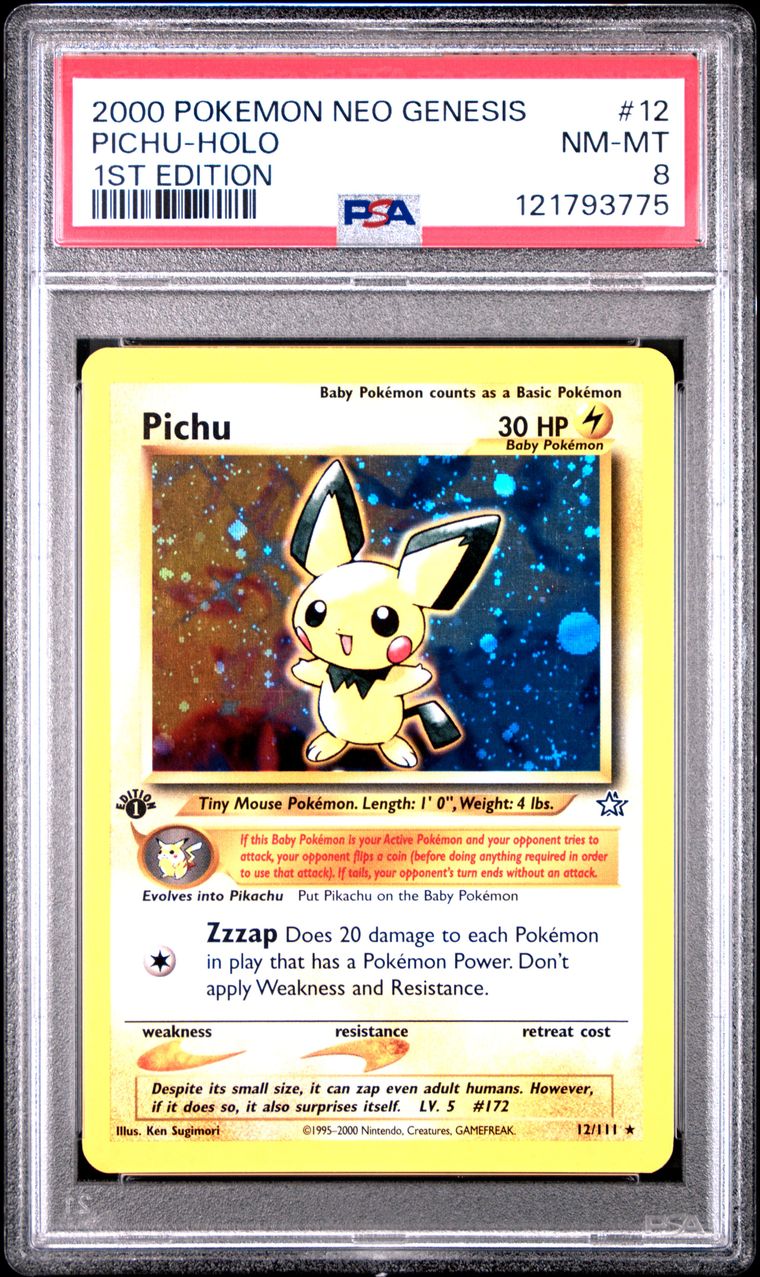 2000 #12 PICHU-HOLO PSA 8 POKEMON NEO GENESIS 1ST EDITION