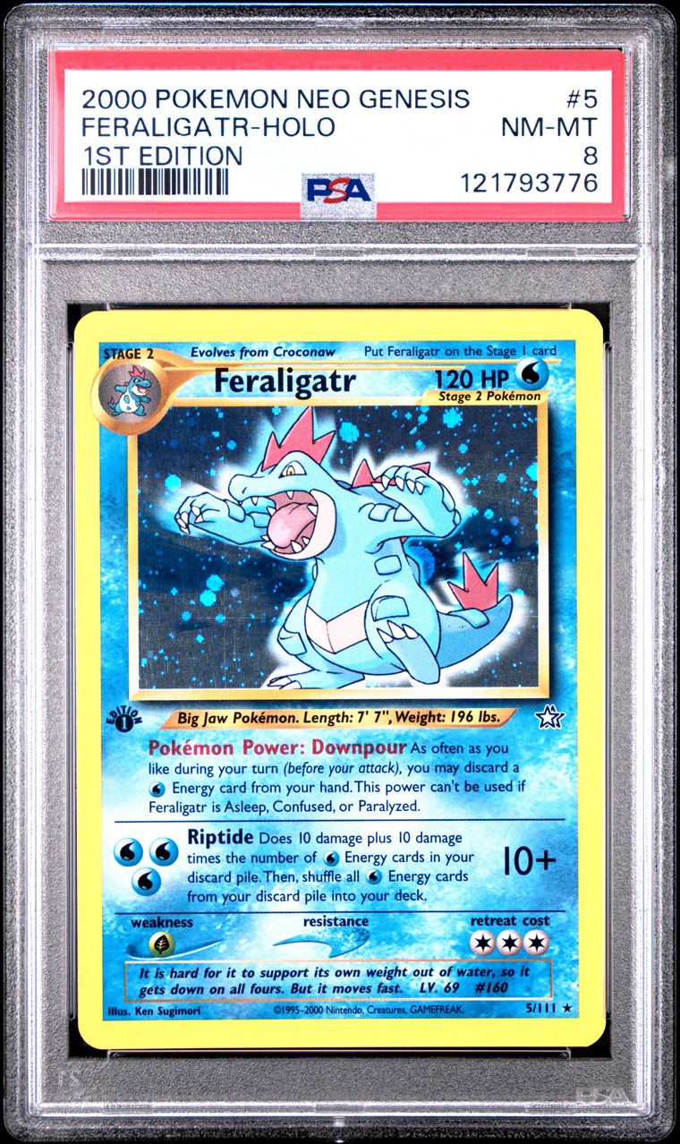 2000 #5 FERALIGATR-HOLO PSA 8 POKEMON NEO GENESIS 1ST EDITION