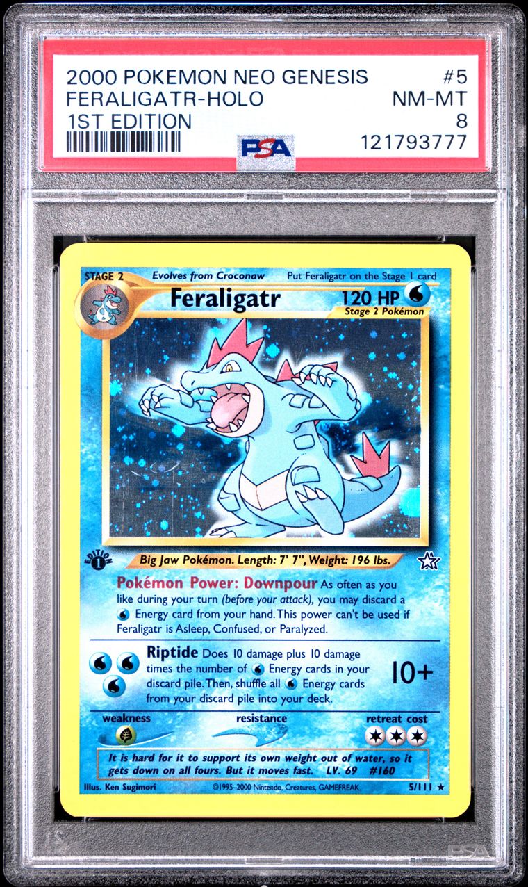 2000 #5 FERALIGATR-HOLO PSA 8 POKEMON NEO GENESIS 1ST EDITION