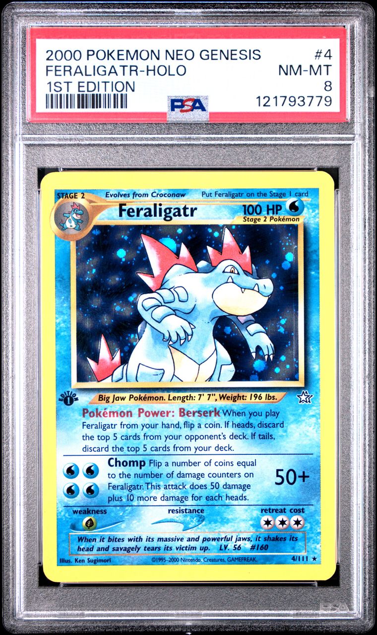 2000 #4 FERALIGATR-HOLO PSA 8 POKEMON NEO GENESIS 1ST EDITION
