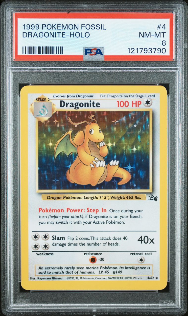 1999 #4 DRAGONITE-HOLO PSA 8 POKEMON FOSSIL