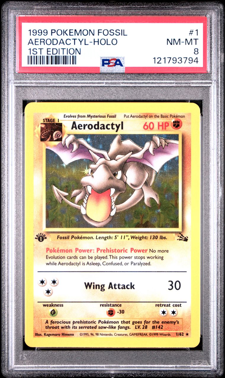 1999 #1 AERODACTYL-HOLO PSA 8POKEMON FOSSIL 1ST EDITION