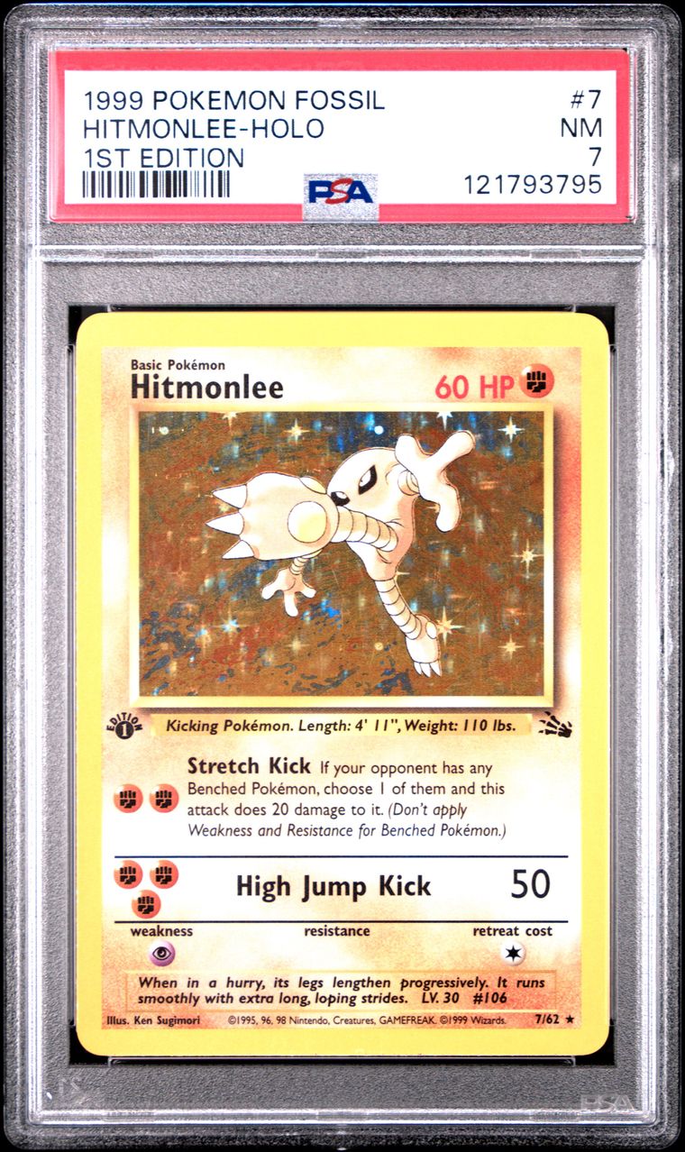1999 #7 HITMONLEE-HOLO PSA 7 POKEMON FOSSIL 1ST EDITION